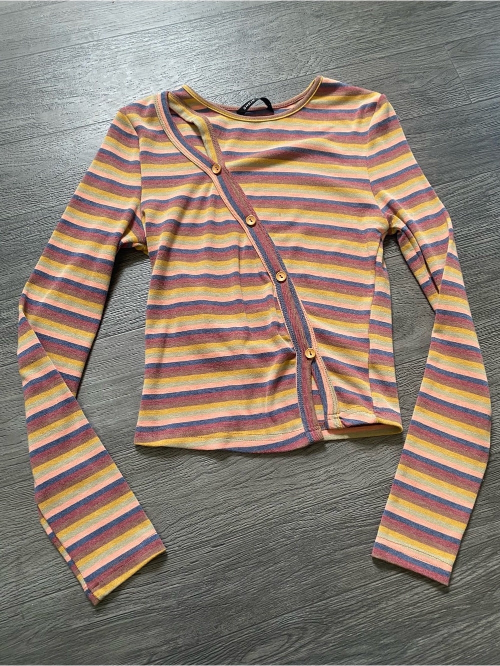 Striped Long-Sleeve Button-Front Tee